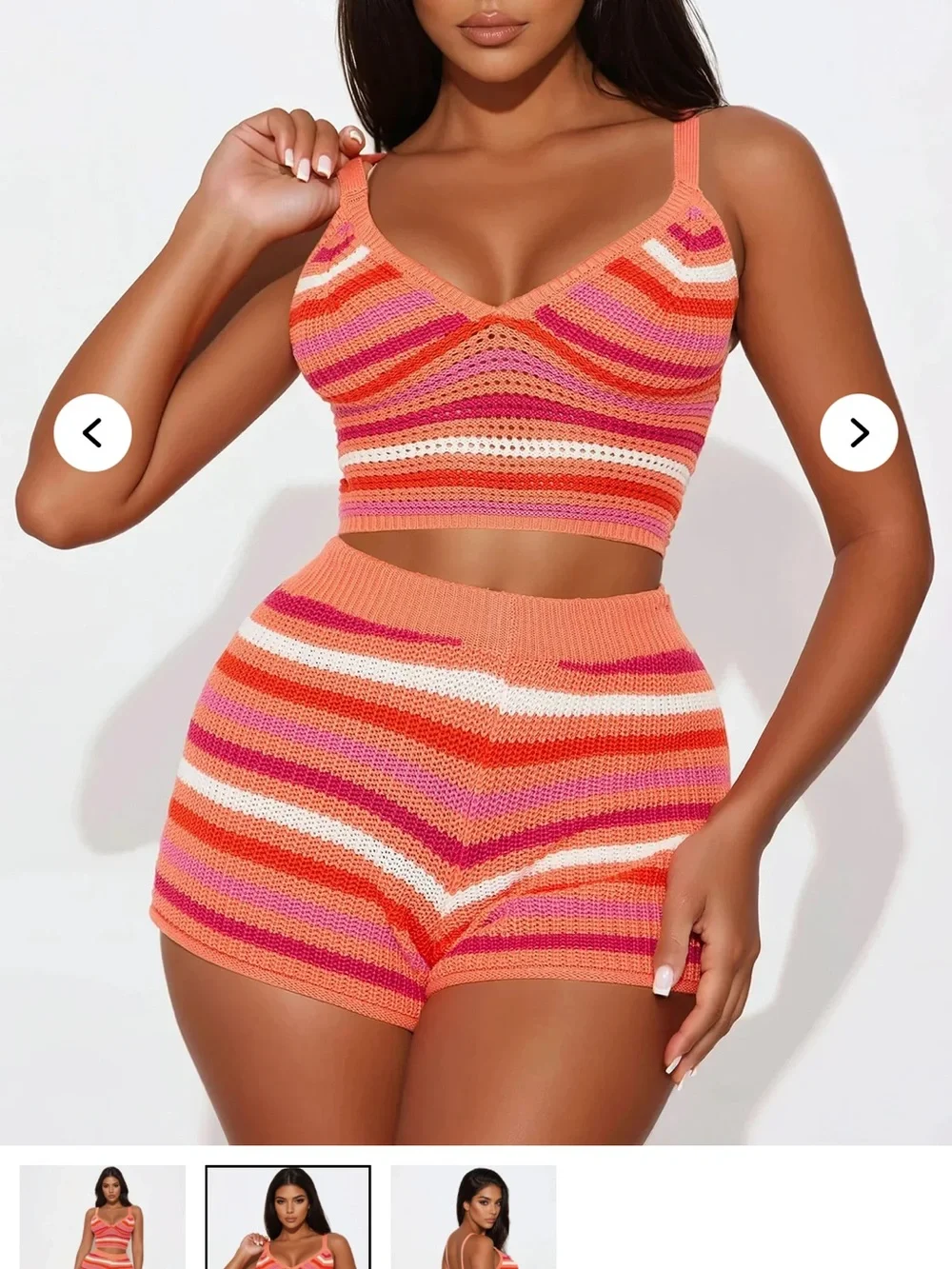Striped Crochet High-Waist Women’s Shorts SET - Pink & Orange